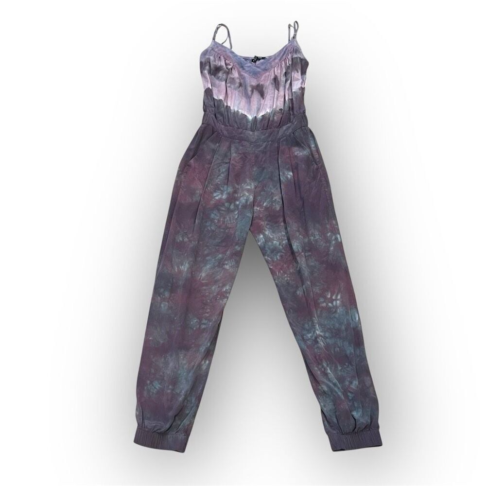 Gypsy 05 Global Village Tie Dyed 100% Silk Pants Jumpsuit Purples, Women’s Small